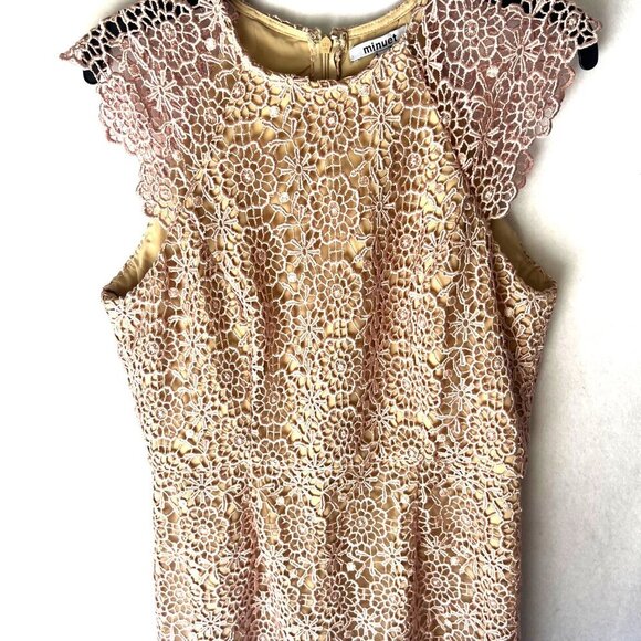 Minuet Lace Rose Gold Dress Cap Sleeves Dress Size Large - Picture 5 of 15
